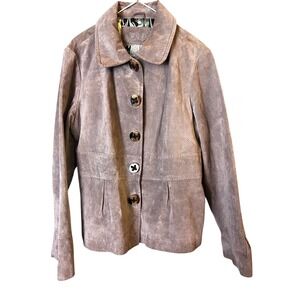 Live A Little Suede Leather Jacket‎ Button Front Blazer Coat Taupe Large Y2K